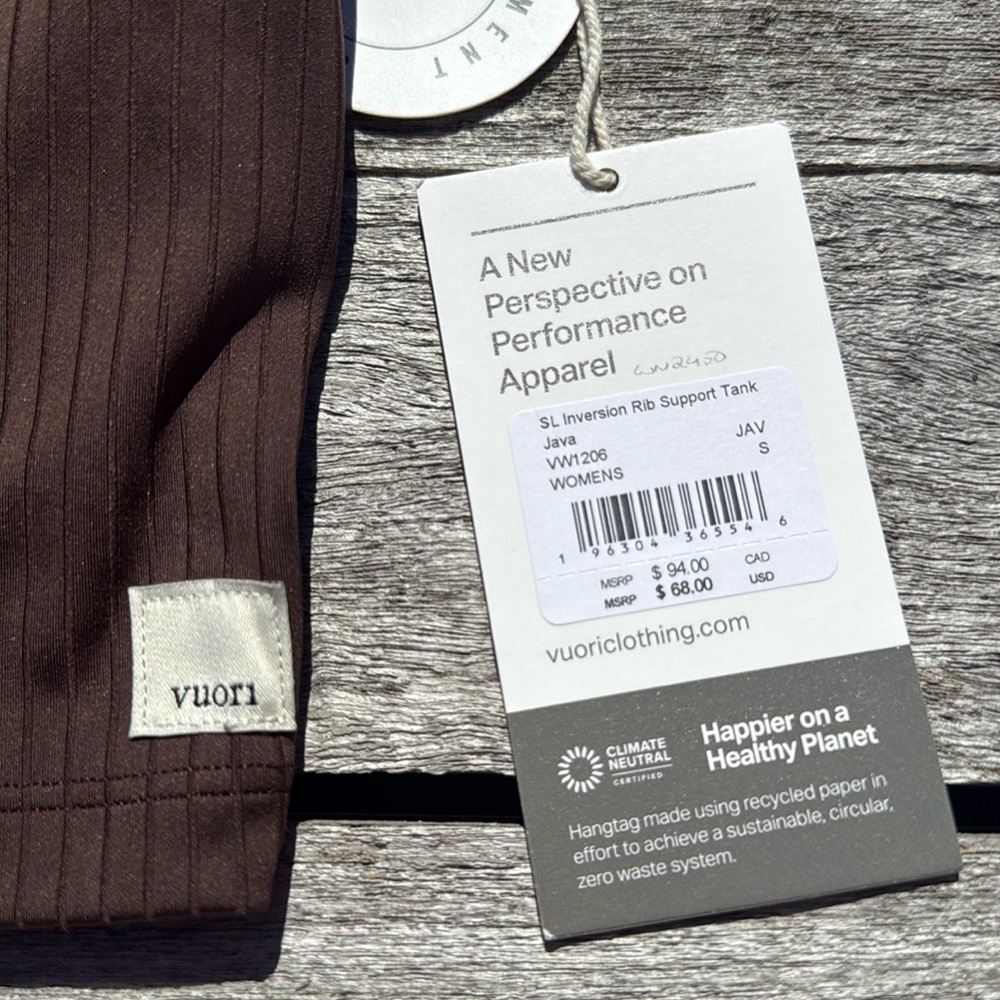 VUORI Inversion Rib Support Tank Java Brown size small NWT
Women's Rib Tank - Picture 3 of 8